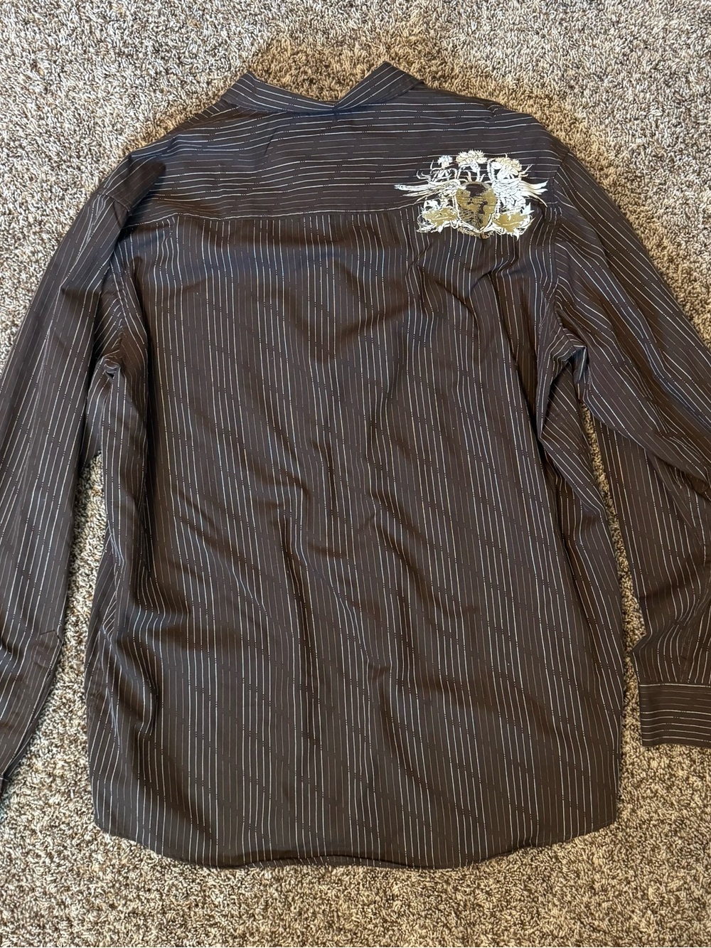 anchor blue Brown Pinstripe Button-Down Shirt with Printed Back Detail